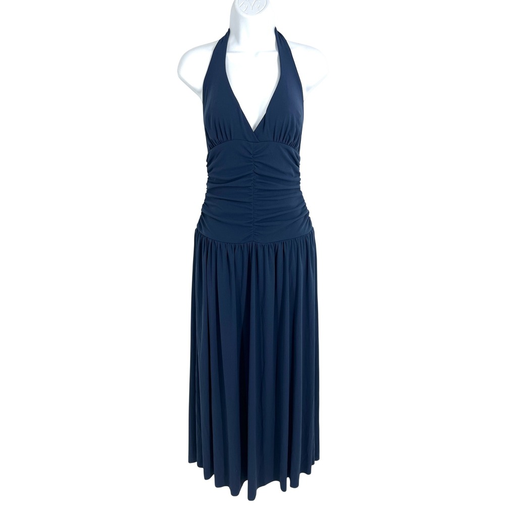 Socialite Navy Blue Ruched Halter Maxi Dress Navy Blue Size S